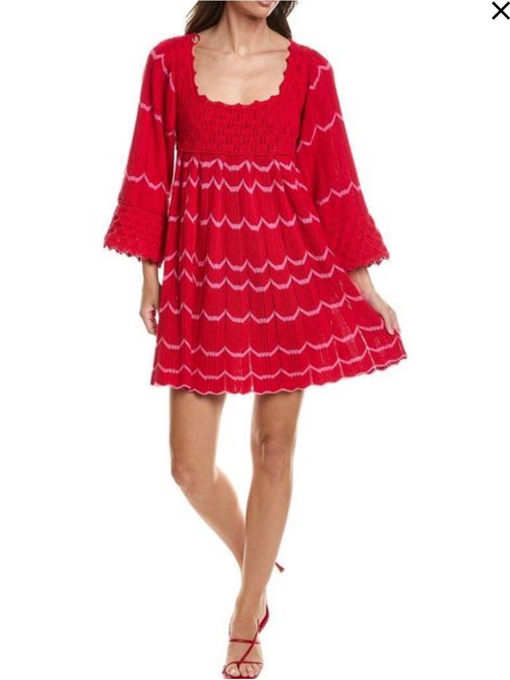 Pomander Place Women's Red Devon Mini Dress Sz XXL Knit Pink Pleated Crotchet